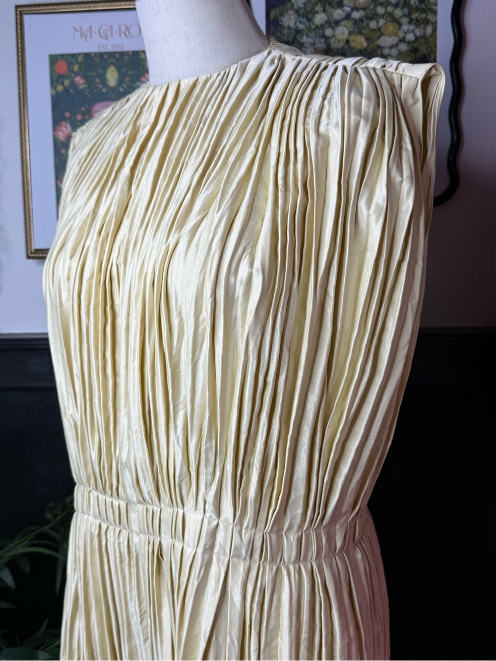 NEW JIL SANDER Cream Plissé Satin Pleated Midi Dress Sz US 4 - Picture 5 of 14